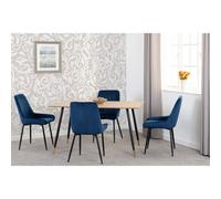 Seconique Hamilton & Avery Medium Dining Set (x4 Chairs) - Medium Oak Effect/Sapphire Blue Velvet