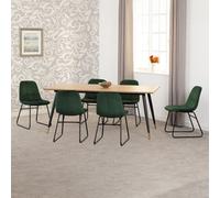 Seconique Hamilton Large Dining Set Oak Effect With 6 Green Velvet Lukas Chairs