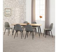 Seconique Hamilton Large Dining Set Oak Effect With 6 Grey Faux Leather Athens Chairs