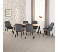 Seconique Hamilton & Avery Large Dining Set (x6 Chairs) - Medium Oak Effect/Grey Velvet, Multi