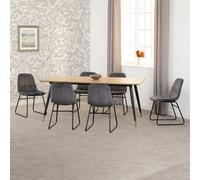 Seconique Hamilton Large Dining Set Oak Effect With 6 Grey Velvet Lukas Chairs
