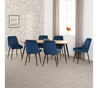 Seconique Hamilton Large Dining Set Oak Effect With 6 Sapphire Blue Velvet Avery Chairs