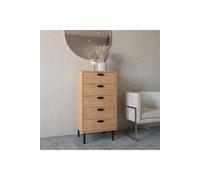 Seconique Leon 5 Drawer Narrow Chest - Medium Oak Effect, Brown