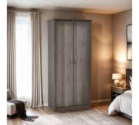 Seconique Wardrobe Lisbon 2-Door – Storage & Hanging Rail – Black Wood Grain Effect