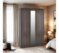 Seconique Lisbon 3 Door Mirrored Wardrobe Black Wood Grain Effect