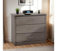 Seconique Lisbon 3 Drawer Chest - Black Wood Grain, Black
