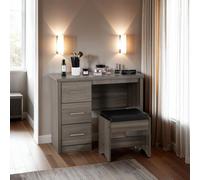 Seconique Lisbon 3 Drawer Dressing Table Set In Black Wood Grain