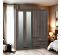 Seconique Lisbon 4 Door Wardrobe - Black Wood Grain, Grey