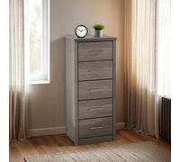 Seconique Lisbon 5 Drawer Narrow Chest In Black Wood Grain