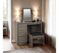 Seconique Lisbon Black Wood Grain 3 Drawer Dressing Table Set Mirror Stool
