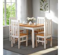 Seconique Ludlow Dining Set In Oak Effect With 4 White Chairs