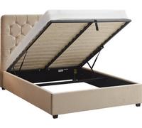 Seconique Madison Ottoman 4'6" Double Bed Fawn Velvet Fabric With Buttoned Studs