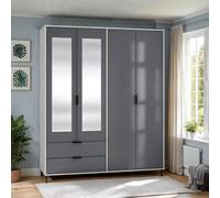 Seconique Madrid 4 Door 2 Drawer Wardrobe - Grey/White Gloss, Grey