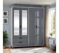 Seconique Madrid 4 Door 2 Drawer Mirrored Wardrobe In Grey And White Gloss Finish