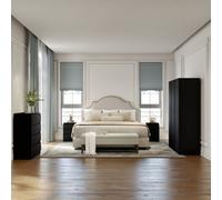 Seconique Malvern 3 Door Wardrobe Bedroom Set Black With Chest And X2 Bedsides