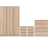 Malvern 3 Door Wardrobe Bedroom Set Seconique Light Oak One Size