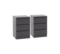 Seconique Malvern Pair Of Bedsides 3 Drawer Grey Finish Recessed Handles Metal Runners