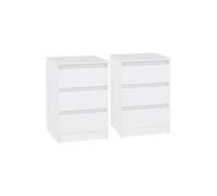 Pair of 2 x Malvern 3 Drawer Bedside Cabinets in White Finish