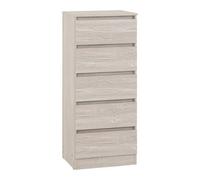 Seconique Malvern 5 Drawer Narrow Chest - L40 X W48 X H114 Cm - Urban Snow