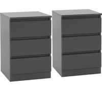 Set of 2 Malvern 3 Drawer Bedside - Grey