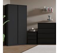 Seconique Malvern Trio Bedroom Set Wardrobe Chest Of Drawers Bedside Black Finish