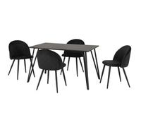 Seconique Dining Set Marlow – Black Marble Effect Top, 4 Black Velvet Chairs
