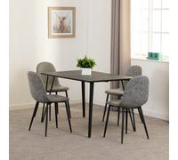 Seconique Marlow Dining Set Black Marble Effect With 4 Grey Faux Leather Chairs