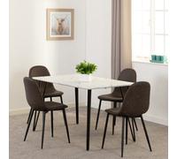 Seconique Marlow Dining Set White Marble Effect With 4 Brown Faux Leather Chairs