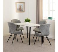 Seconique Marlow White Marble Effect Dining Set 4 Grey Faux Leather Chairs