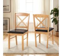 Mason Dining Chair Pair in Oak Varnish and Brown Faux Leather