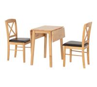 Seconique Mason Double Drop Leaf Dining Set with 2 Dining Chairs in Oak Varnish/Brown Pu