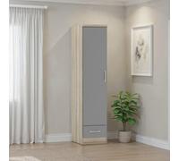 Seconique Nevada 1 Door 1 Drawer Wardrobe - Grey Gloss/Light Oak Effect Veneer, Grey
