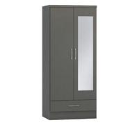 Seconique Nevada 2 Door 1 Drawer Mirrored Wardrobe - 3D Effect Grey
