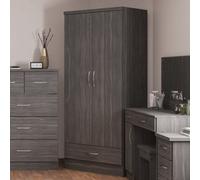 Seconique Nevada 2 Door 1 Drawer Wardrobe Black Wood Grain Effect