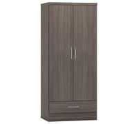 Seconique Nevada 2 Door 1 Drawer Wardrobe - Black Wood Grain, Grey