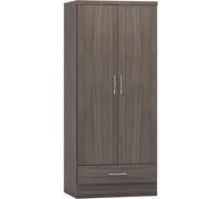 Seconique Nevada 2 Door 1 Drawer Wardrobe in Black Wood Grain