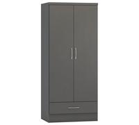 Seconique Nevada 2 Door 1 Drawer Wardrobe in Dark Grey Seconique Dark Grey