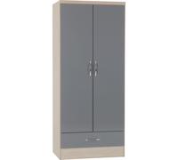 Seconique Nevada 2 Door 1 Drawer Wardrobe in Grey Gloss/Light Oak Effect Veneer