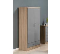 Seconique Nevada 2 Door 1 Drawer Wardrobe In Grey Light Oak Effect Veneer