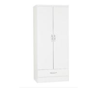 Seconique Nevada 2 Door 1 Drawer Wardrobe - White Gloss, White