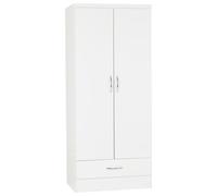 Seconique Nevada 2 Door 1 Drawer Wardrobe - White Gloss, White