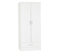 Seconique Nevada 2 Door 1 Drawer Wardrobe - White Gloss, White