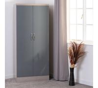 Seconique Nevada 2 Door All Hanging Wardrobe in Grey Gloss/Light Oak Effect Veneer, none