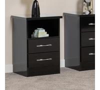 Seconique Nevada 2 Drawer Bedside - Black Gloss, Black