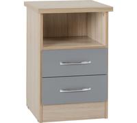 Seconique Nevada 2 Drawer Bedside in Grey Gloss/Light Oak Effect Veneer