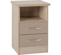 Seconique Nevada 2 Drawer Bedside in Oyster Gloss/Light Oak Effect Veneer