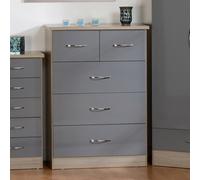 Seconique Nevada 3+2 Drawer Chest - Grey Gloss/Light Oak Effect Veneer