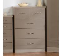 Seconique Nevada 3+2 Drawer Chest In Oyster Gloss Light Oak Effect Veneer