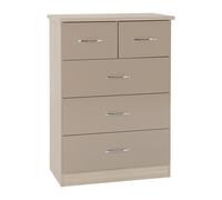 Seconique Nevada 3+2 Drawer Chest - Oyster Gloss/Light Oak Effect Veneer, Brown