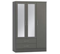 Seconique Nevada 3 Door 2 Drawer Mirrored Wardrobe - 3D Effect Grey